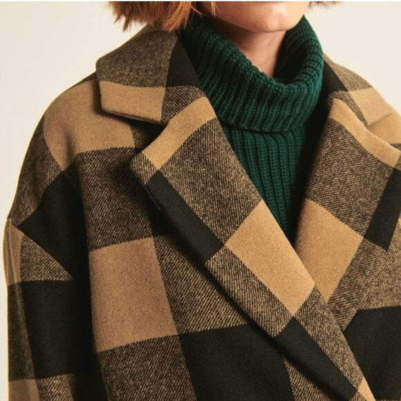 Abercrombie & Fitch Buffalo Check Peacoat Wool Fall Winter Casual Classic Size M - Picture 3 of 16